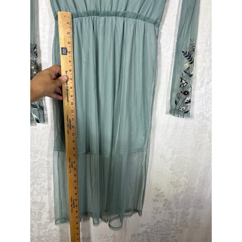 Xhilaration Midi Dress Small Green Embroidered Sheer Fairy Cottagecore Whimsy - Picture 12 of 12